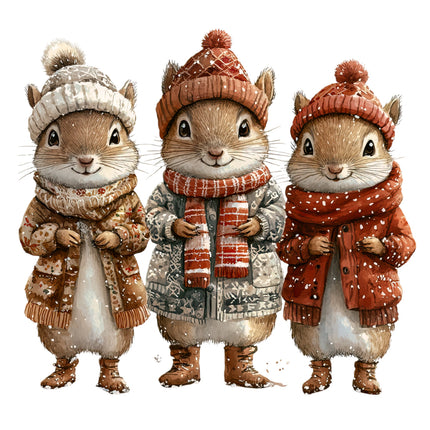 Winter Holiday Squirrels  100% Cotton Fabric Panel Block AB1867