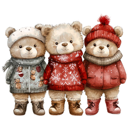 Winter Holiday Teddy Bears  100% Cotton Fabric Panel Block AB1870