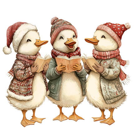 Winter Holiday Ducks  100% Cotton Fabric Panel Block AB1873
