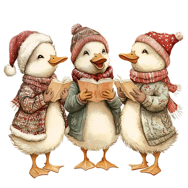 Winter Holiday Ducks  100% Cotton Fabric Panel Block AB1873