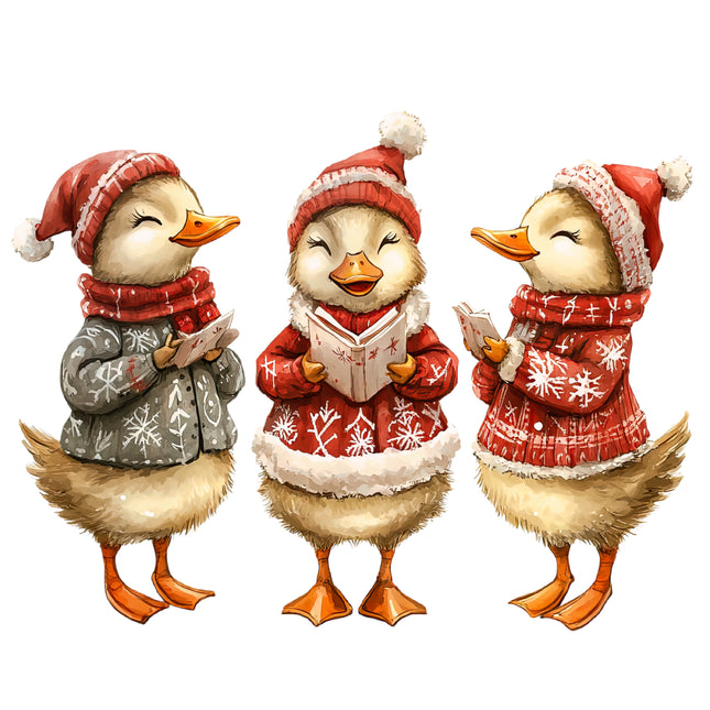 Winter Holiday Ducks  100% Cotton Fabric Panel Block AB1874