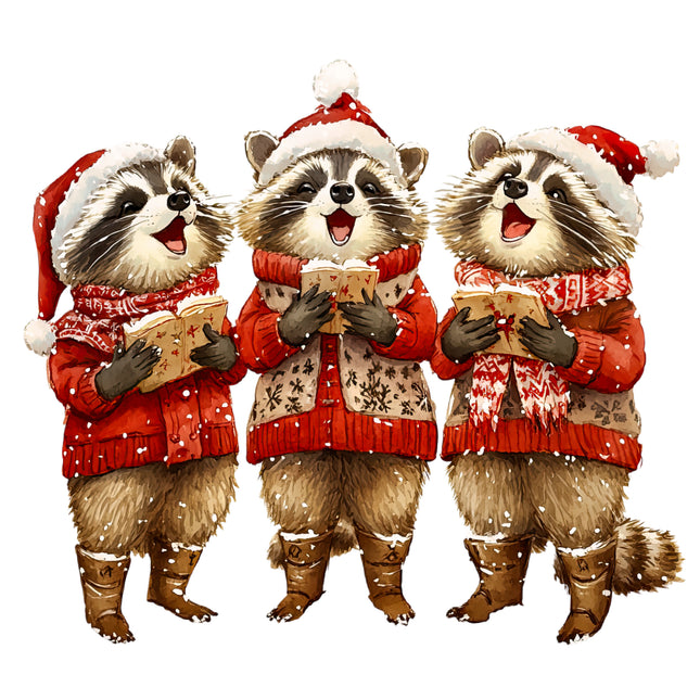 Winter Holiday Raccoons  100% Cotton Fabric Panel Block AB1878