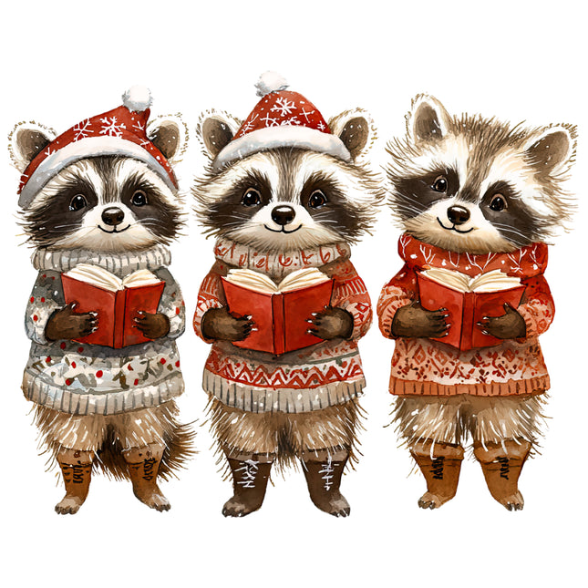 Winter Holiday Raccoons  100% Cotton Fabric Panel Block AB1879
