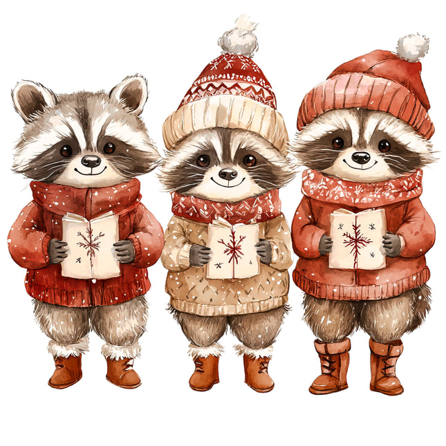 Winter Holiday Raccoons  100% Cotton Fabric Panel Block AB1880