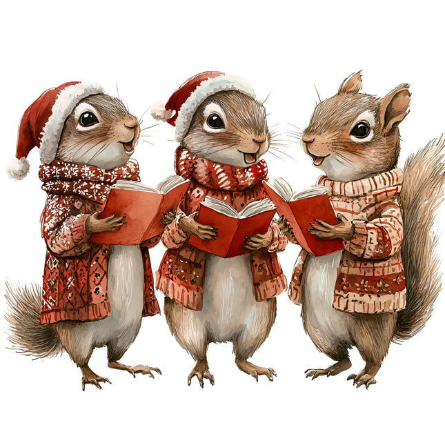 Winter Holiday Squirrels  100% Cotton Fabric Panel Block AB1881