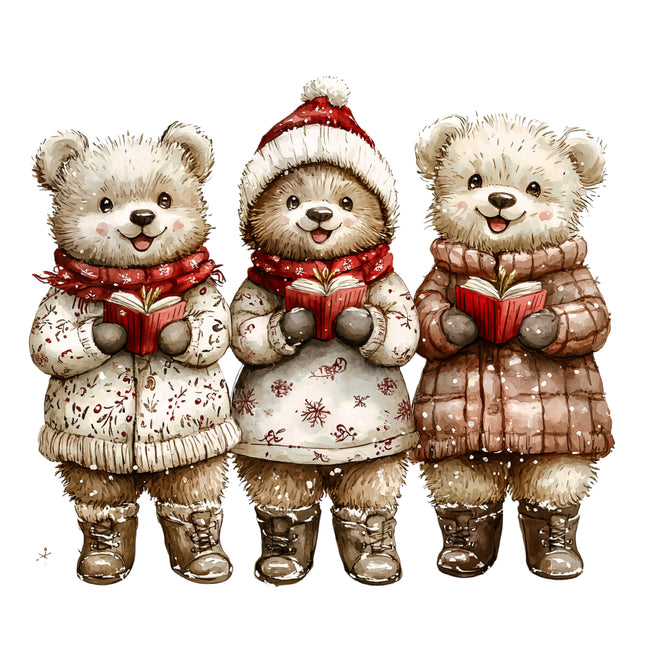 Winter Holiday Bears  100% Cotton Fabric Panel Block AB1883