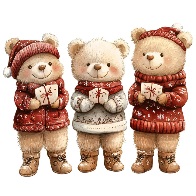Winter Holiday Bears  100% Cotton Fabric Panel Block AB1884