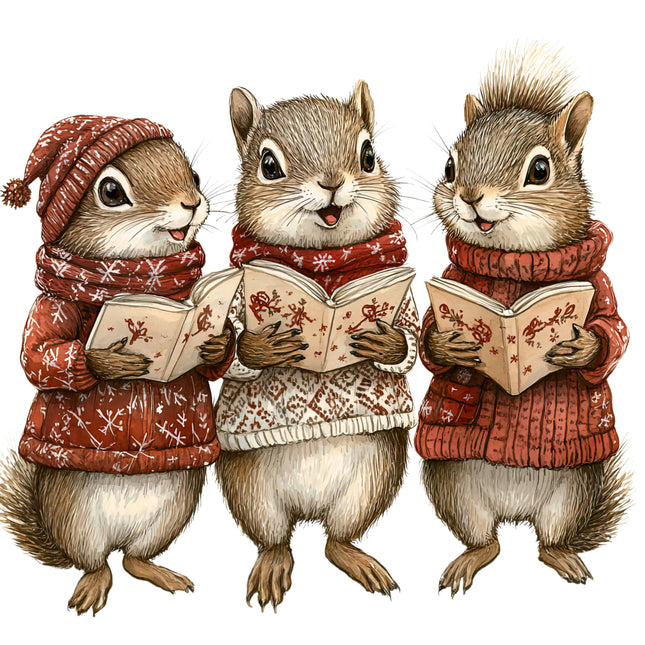 Winter Holiday Squirrels  100% Cotton Fabric Panel Block AB1885