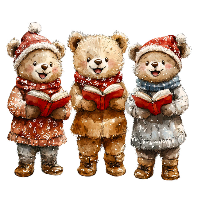 Winter Holiday Bears 100% Cotton Fabric Panel Block AB1886
