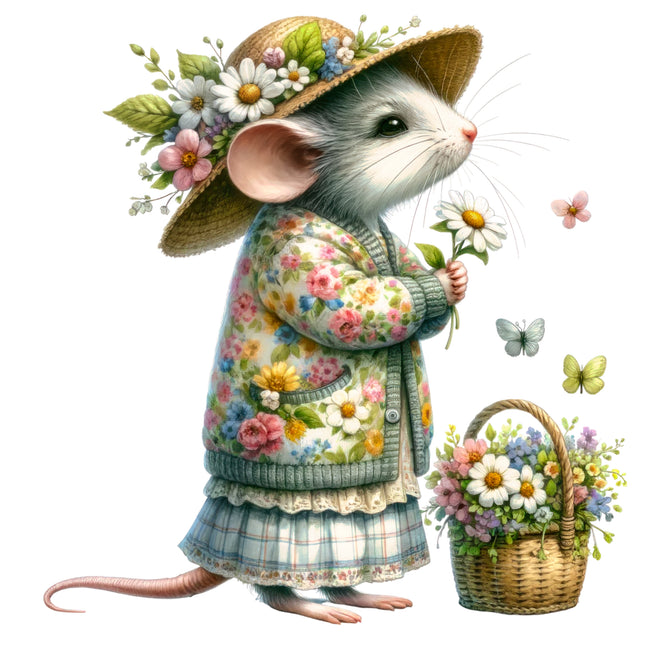 Garden Mouse 100% Cotton Fabric Panel Block AB2014