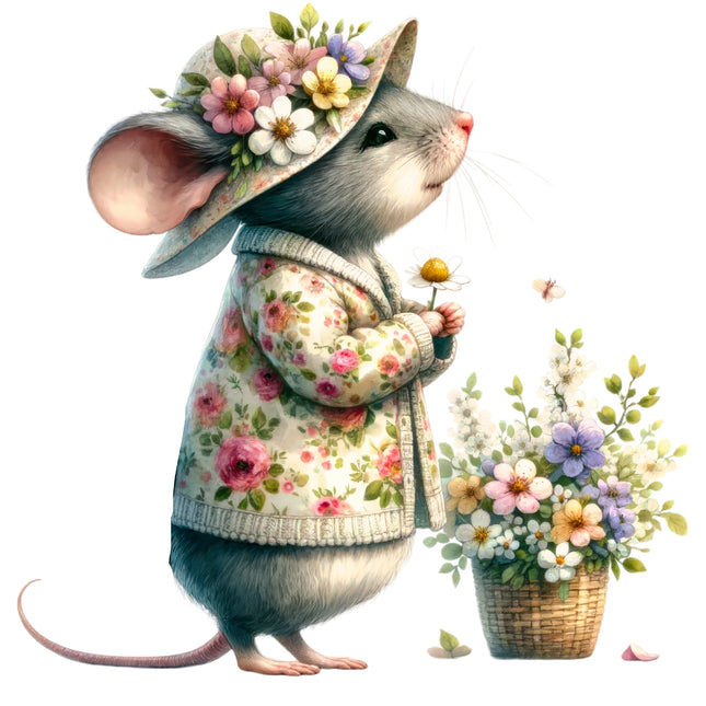 Garden Mouse 100% Cotton Fabric Panel Block AB2015