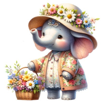 Garden Elephant 100% Cotton Fabric Panel Block AB2016