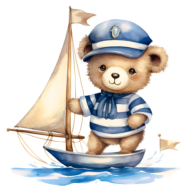 Nautical Teddy Bear 100% Cotton Fabric Panel Block AB2045