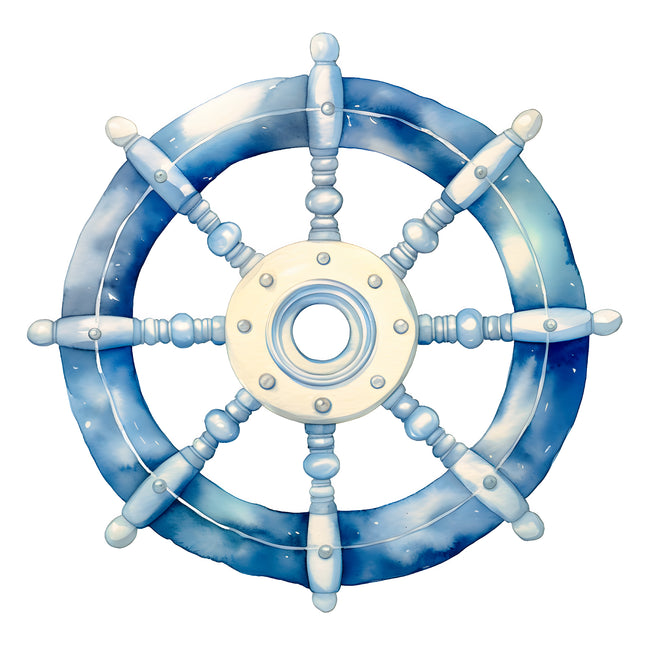 Nautical Ship Wheel 100% Cotton Fabric Panel Block AB2054