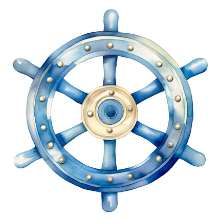 Nautical Ship Wheel 100% Cotton Fabric Panel Block AB2056