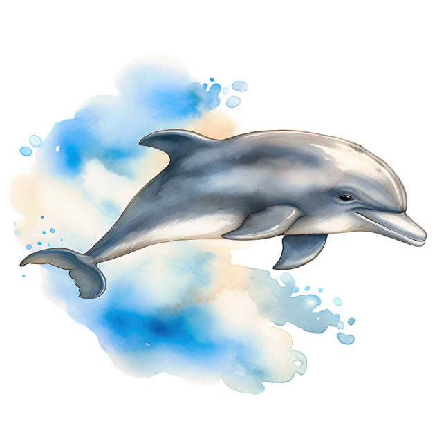 dolphin with watercolor effects quilt panel