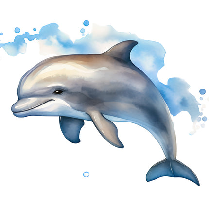 Dolphin illustration with watercolor effect quilt block