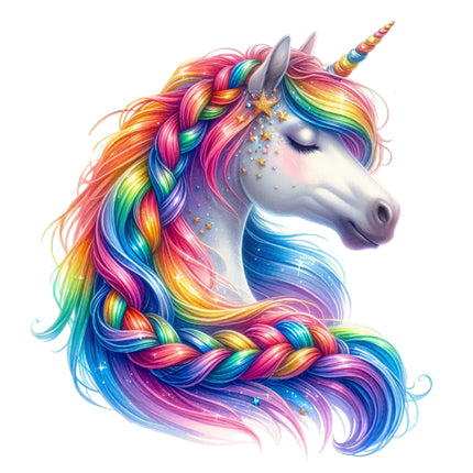 Colorful unicorn with braided hair quilt block