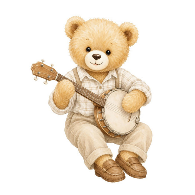 Banjo Teddy Bear 100% Cotton Fabric Panel Block FLIP-AA284