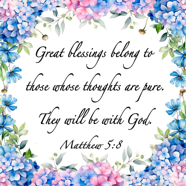 Matthew 5:8 Bible Verse Scripture 100% Cotton Fabric Panel Block AB30000