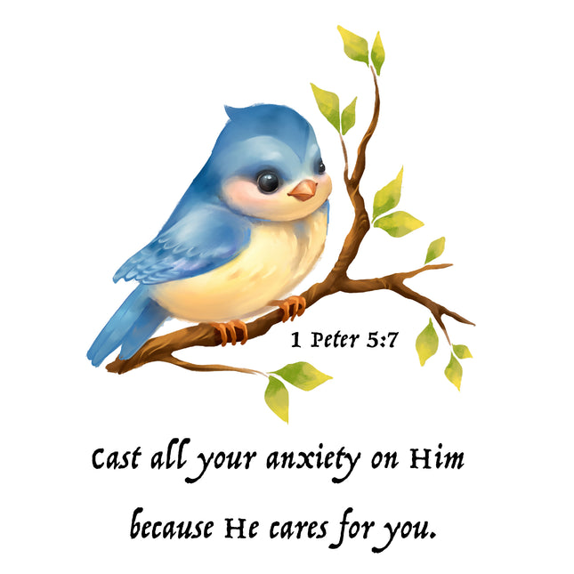 1 Peter 5:7 Bible Verse Scripture 100% Cotton Fabric Panel Block AB3011