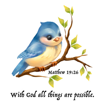 Matthew 19:26 Bible Verse Scripture 100% Cotton Fabric Panel Block AB3018