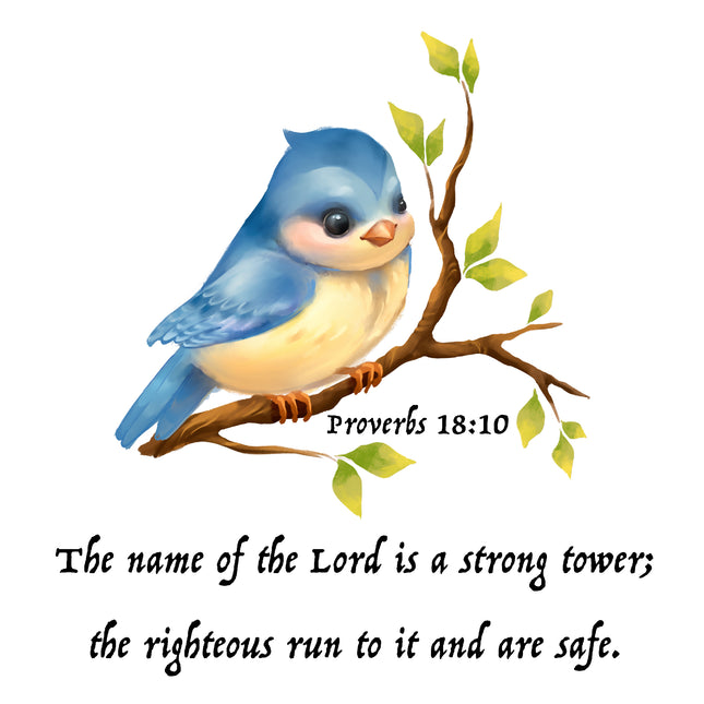 Proverbs 18:10 Bible Verse Scripture 100% Cotton Fabric Panel Block AB3021