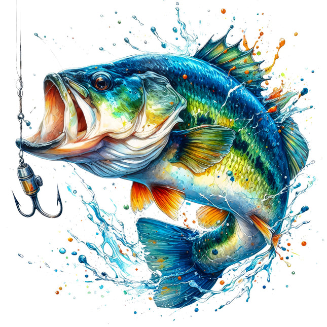 fish biting a hook fabric panel