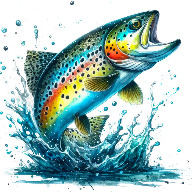Colorful fish leaping out of water with splashes fabric panel