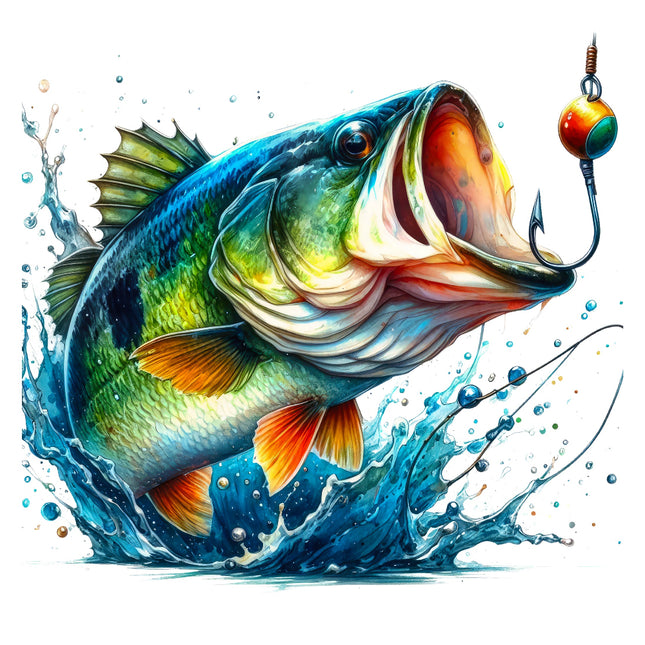 largemouth bass with a hook in its mouth fabric panel