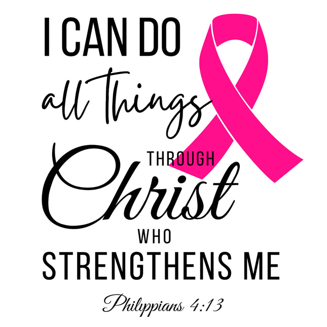 Bible Verse Philippians 4:13 Pink Ribbon 100% Cotton Fabric Panel Block AB700