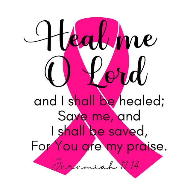 Bible Verse Jeremiah 17:14 Pink Ribbon 100% Cotton Fabric Panel Block AB701