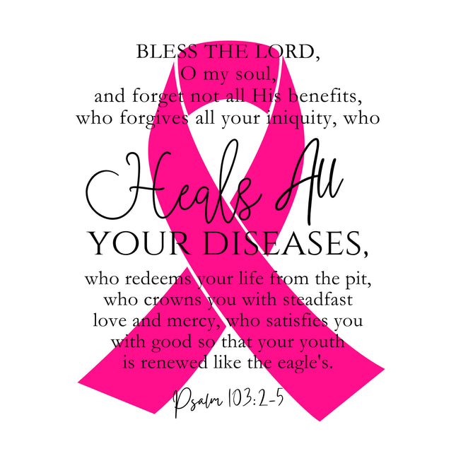 Bible Verse Psalm 103:2-5 Pink Ribbon 100% Cotton Fabric Panel Block AB705