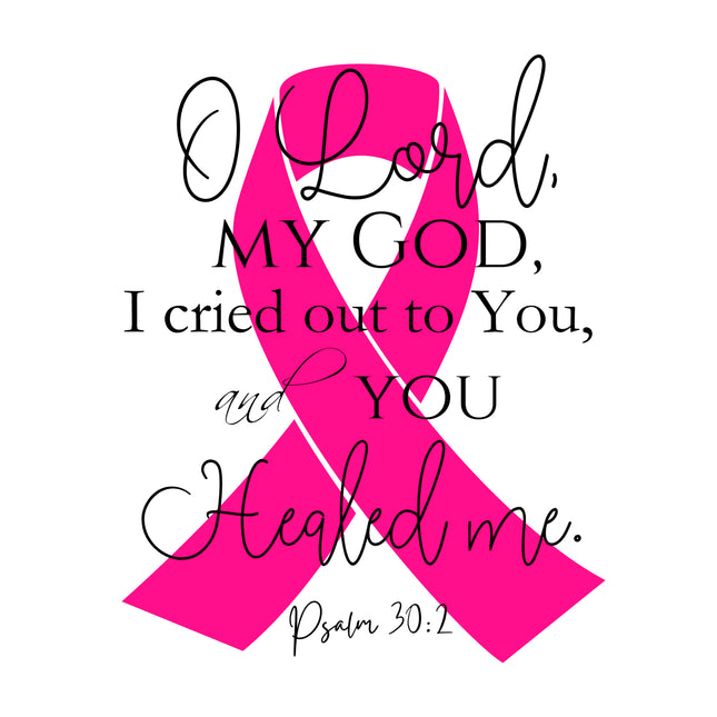 Bible Verse Psalm 30:2 Pink Ribbon 100% Cotton Fabric Panel Block AB707
