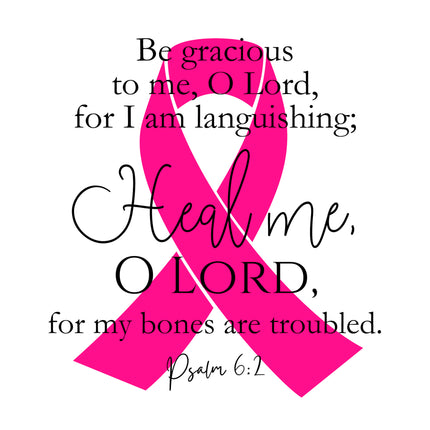 Bible Verse Psalm 6:2 Pink Ribbon 100% Cotton Fabric Panel Block AB708