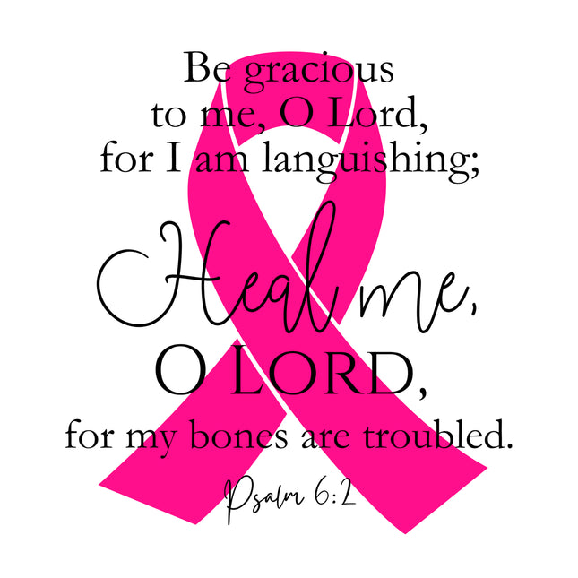 Bible Verse Psalm 6:2 Pink Ribbon 100% Cotton Fabric Panel Block AB708