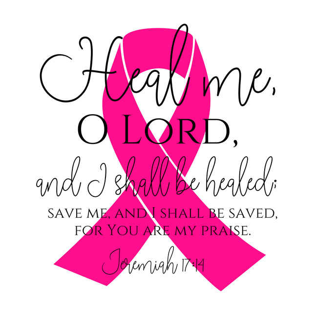Bible Verse Jeremiah 17:14 Pink Ribbon 100% Cotton Fabric Panel Block AB709