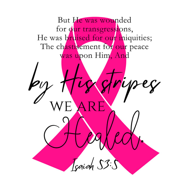 Bible Verse Isaiah 53:5 Pink Ribbon 100% Cotton Fabric Panel Block AB711