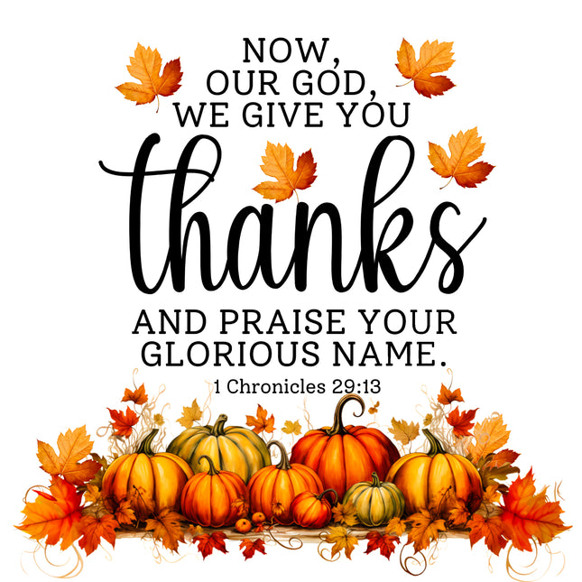 Bible Verse 1 Chronicles 29:13 Thanksgiving 100% Cotton Fabric Panel Block AB803