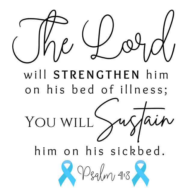 Psalm 41:3 Blue Ribbon Bible Verse 100% Cotton Fabric Panel Block AB851