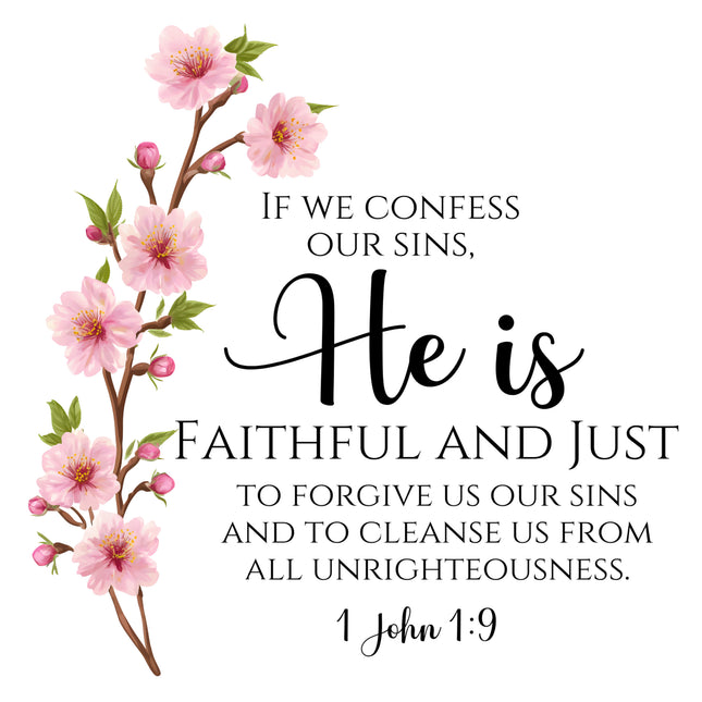 1 John 1:9 Bible Verse 100% Cotton Fabric Panel Block AB883