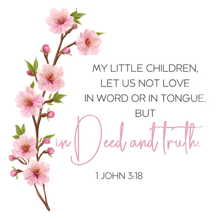 1 John 3:18 Bible Verse 100% Cotton Fabric Panel Block AB884