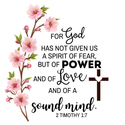 2 Timothy 1:7 Bible Verse 100% Cotton Fabric Panel Block AB886