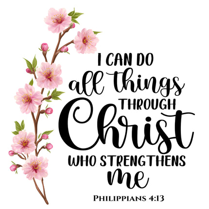 Philippians 4:13 Bible Verse 100% Cotton Fabric Panel Block AB887