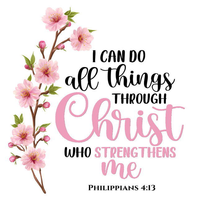 Philippians 4:13 Bible Verse 100% Cotton Fabric Panel Block AB889