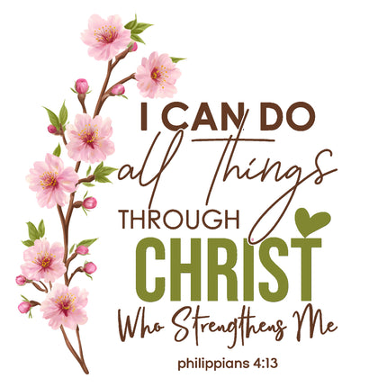 Philippians 4:13 Bible Verse 100% Cotton Fabric Panel Block AB891