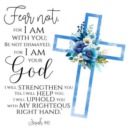 Isaiah 41:10 Blue Cross Bible Verse 100% Cotton Fabric Panel Block AB902