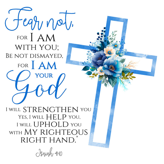 Isaiah 41:10 Blue Cross Bible Verse 100% Cotton Fabric Panel Block AB903