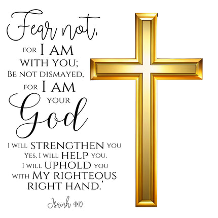 Isaiah 41:10 Cross Bible Verse 100% Cotton Fabric Panel Block AB904