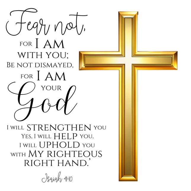 Isaiah 41:10 Cross Bible Verse 100% Cotton Fabric Panel Block AB904